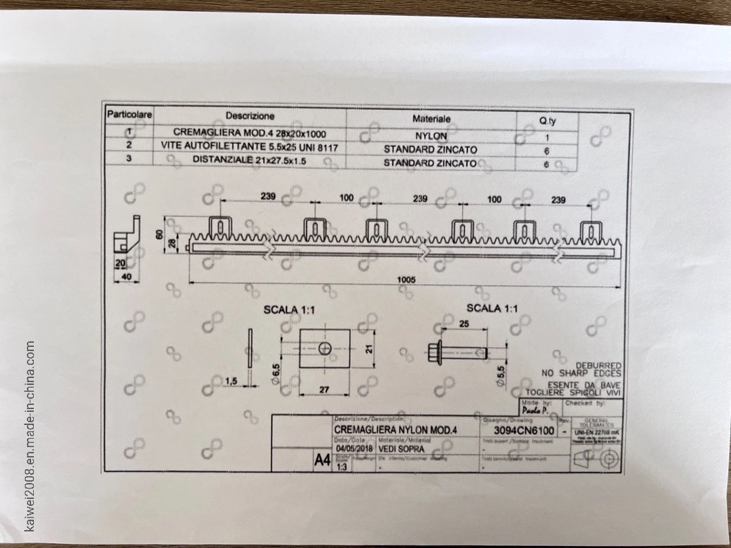 CNC M4 20X20X1998 Sliding Gate Gear Rack