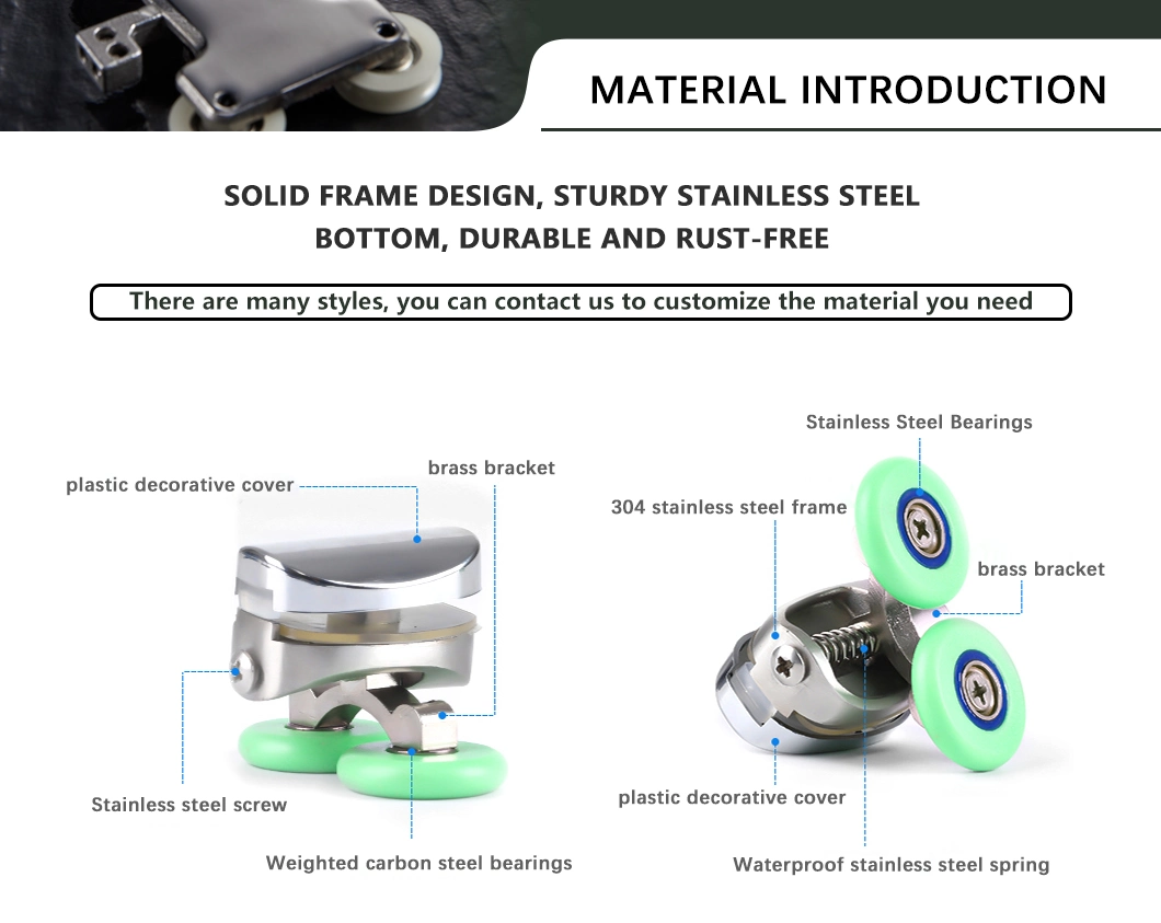 ODM/OEM Manufacturer Customizable 304 Stainless Steel POM Pok Amber Materials Double Sturdy Hardware Wheels Pulley for Sliding Doors